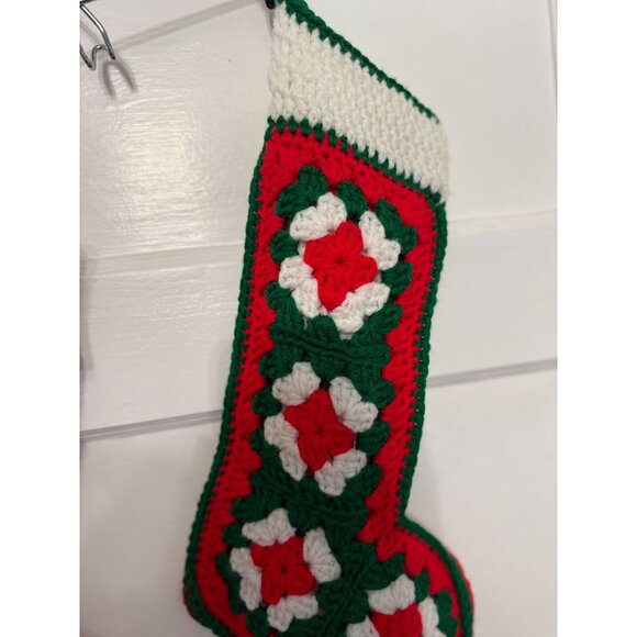 VTG Set of 2 Contrasting Colors Crocheted Small Holiday Christmas Stockings - Picture 3 of 4